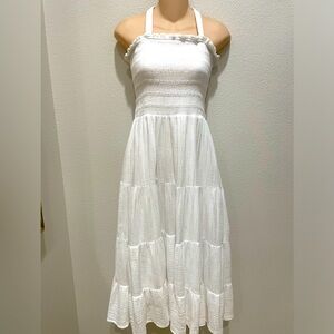 C&C California white sundress with stretch top and tiered cotton gauze skirt Med